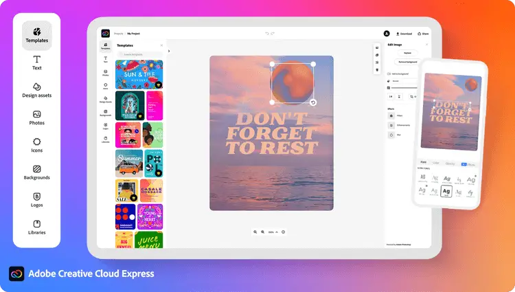 Adobe express interface